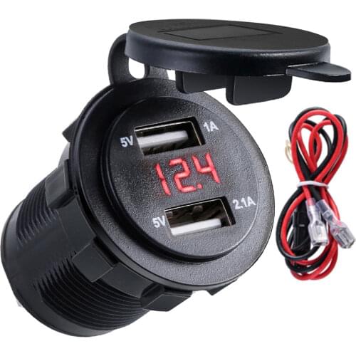 Car Charger Cigarette Lighter Socket Plug Dual USB Port Charger LED Voltmeter Waterproof Chargers Phone Smart Charging Adapter