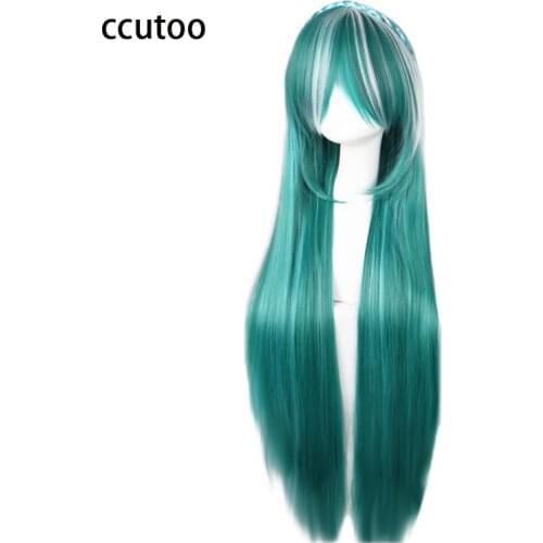 Ccutoo 100cm /39.3" Females Long Straight Green Mix Braid Styled Synthetic Hair Cosplay Costume Wigs For Harajuku