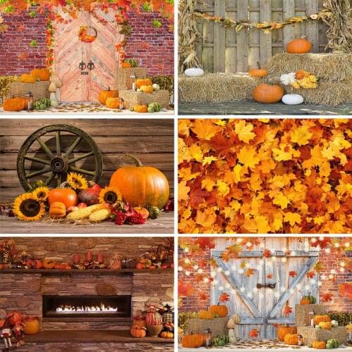 Pumpkin Tmeme Photogaphy Bakcdrop Kids Child Halloween Baby Autumn Leaves Decor Fall Baby Child Birthday Portrait Photostudio
