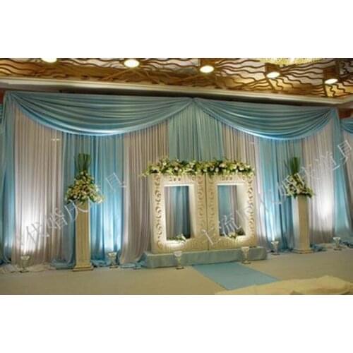 Light Blue Wedding Stage Curtain 10ft * 20ft Wedding Backdrop with beautiful swag Wedding Decoration