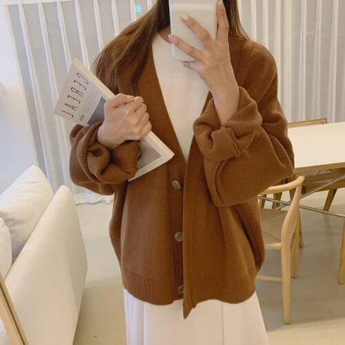 Vintage Knitted Cardigan Sweater Women Autumn Winter 2021 V-Neck Oversized Sweater Thick Loose Casual Female Cardigan Coat 16750