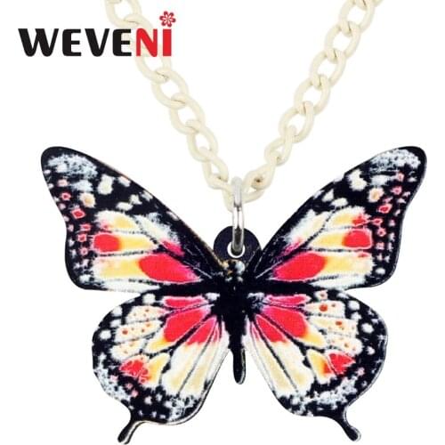 WEVENI Acrylic Classic Floral Butterfly Necklace Pendant Chain Choker Collar Trendy Insect Jewelry For Women Girls Bijoux Gift