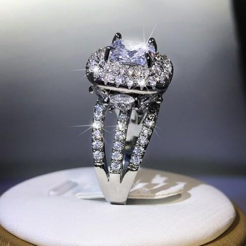 925 Silver Newest Fashion Style Princess Square White Zircon Ring For Ladies Wedding Party Birthday Jewelry Gift