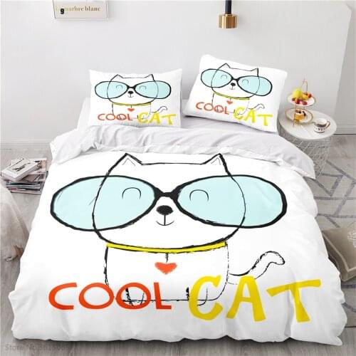 Cartoon Cool Cat 3d Printed Bedding Set Duvet Cover Sets with Pillowcase Boys Girls Children Bed Linen Twin Full Queen King Size