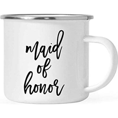 Stainless Steel Wedding Party Campfire Mug Gift, Maid of Honor, Metal Enamel Outdoors Campfire Camping Camp Cup