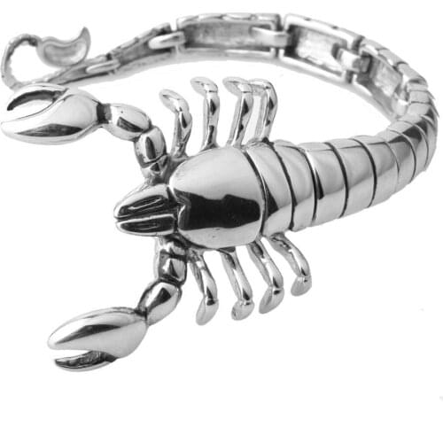 Granny Chic New Fashion Design Cool Mens Silver Color Gothic Style Stainless Steel Animal Scorpion Bracelet Bangle 47mm
