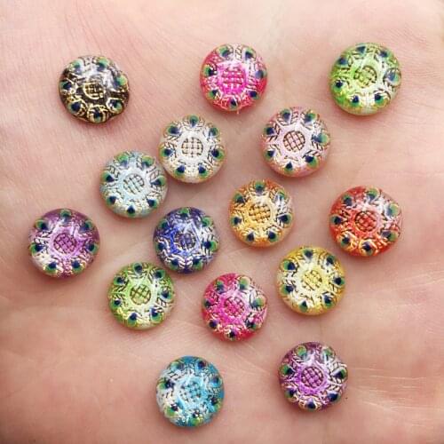 New 80pcs Mix Resin 10mm Colorful Peacock Round Flat Back Rhinestone Appliques DIY Wedding Scrapbook Craft Buttons F839
