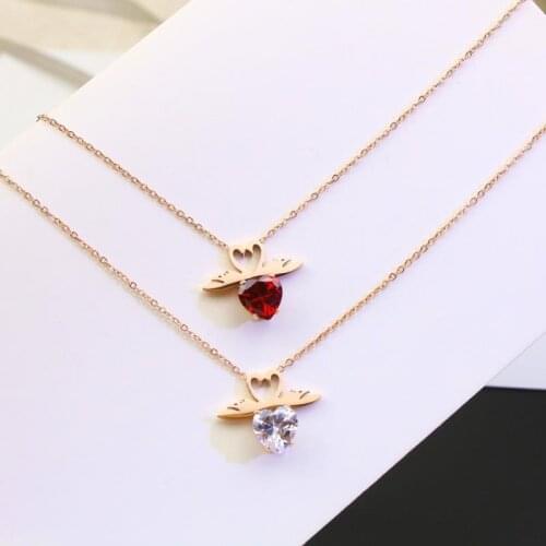 2021 Best Quality Titanium steel rose gold heart-shaped zircon necklace 2 Colors Crystal from Swarovskis For Women and female