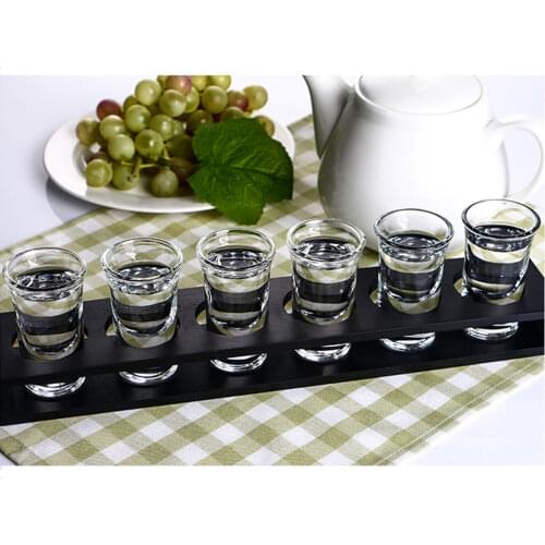 Single Row 6 Holes Tumbler Holder Rack Kit Beer Glass Storage Stand Vintage Wooden Serving Tray Glass Display Holder Cup Carrier