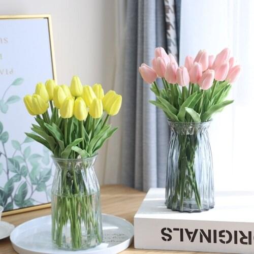 10pcs Luxury PU Tulips Bouquet Real Touch Mini Artificial Flowers Wedding Fake Flower Home Garden Decor Flores Artificial