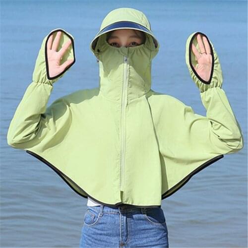Sun Hat Woman Sunscreen Women Cover Their Faces Summer Outdoor UV Hooded Protective Breathable Shawl short Cardigan Jacket Girls