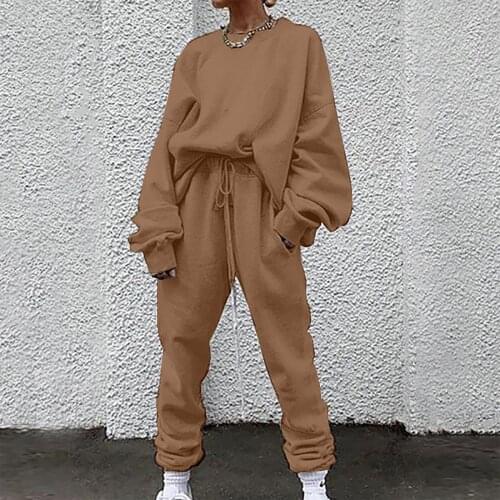 Trouser Suits Desert Color Set Woman 2 Pieces Comfy Slim Sweatshirt Suit Kanye West Sportwear Womens clothing with free shipping