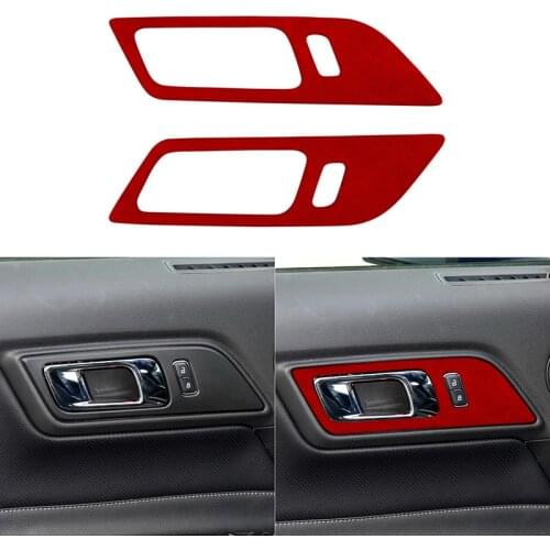 2PCS Suede Car Door Handle Panel Cover Trim Stickers Decorative Stickers Mouldings Accessories for Ford Mustang 2015-2019