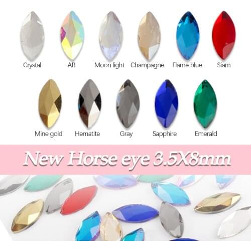 3.5X8mm New Horse eye Flatback Nail art Rhinestone 10 colors Mixed Crystals for DIY 3D nail art decoration