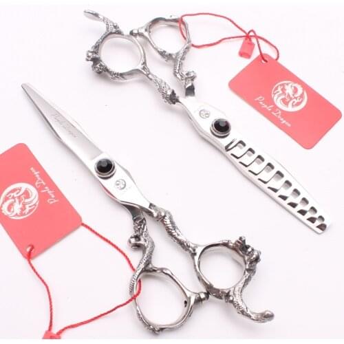 6'' 17.5cm Japan 440C Black Gem Professional Hair Scissors Hairdressing Cutting+Thinning Scissors Salon Hair Styling Tools Z9006