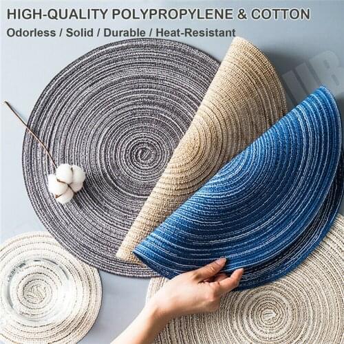 6pcs 38cm Round Ramie Insulation Pad Solid Placemats Linen Non Slip Table Mats Kitchen Accessories Decoration Home Pad Coaster