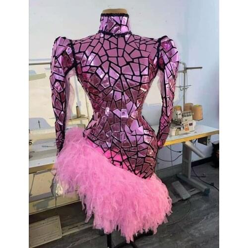 Shiny Pink Sequin Club Party Dress Women Asymmetrical Sexy Birthday Prom Celebration Bodycon Dress Dancer Stage Performance Wear