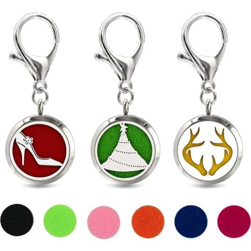 Christmas Tree Key Chain Essential Oil Perfume Diffuser 30mm Magnetic Locket with Lobster Clasp Key Ring 10pcs Pads Free