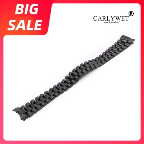 CARLYWET 20mm Black 316L Stainless Steel Solid Curved End Screw Links Replacement Wrist Watch Band Bracelet For Rolex President