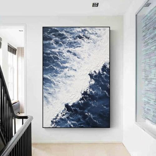 Black Abstract Knife 3D White Wave Pictures Home Decor Wall Art Hand Painted Oil Painting on Canvas Handmade Paintings