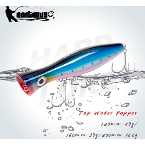Hunthouse Fishing Lure Popper Bait Big Popper Loud Sound 200/160/120mm Fishing Bass Bluefish Tuna Mustad Hook Japantopwater