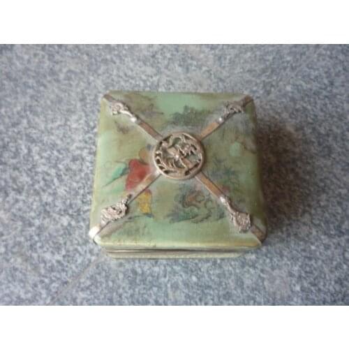 Exquisite Old Qing Dynasty silver&Porcelain Jewelry box,square,good design, with mark,best collection&adornment, Free shipping