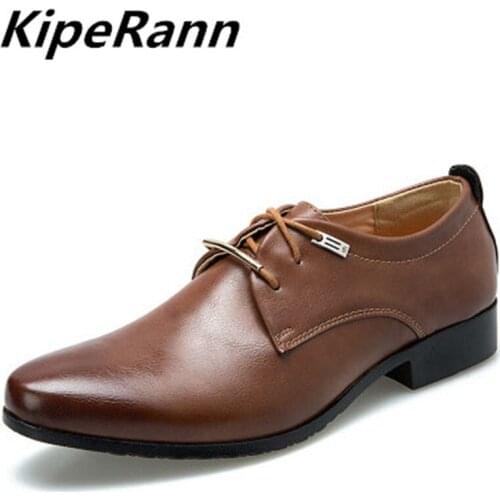 KipeRann 2018 new mens leather shoes mens flat classic mens dress shoes Italy official Oxford large size dance shoes 38-48