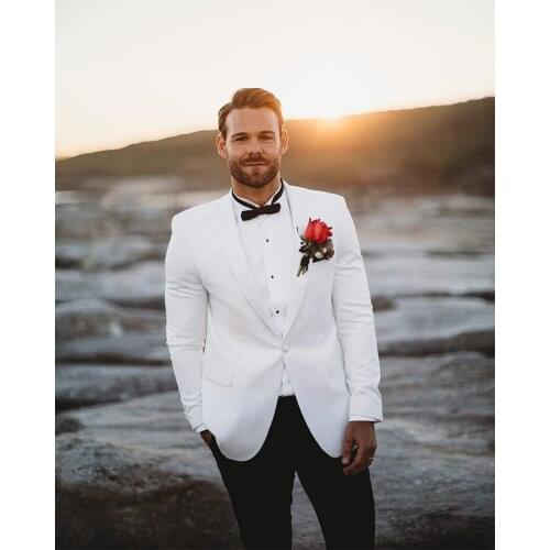 ANNIEBRITNEY White Slim Fit 2 Piece Men Suit With Pants Groom Wedding Tuxedo Tailor Made Men Prom Wedding Shawl Lapel Suit Set