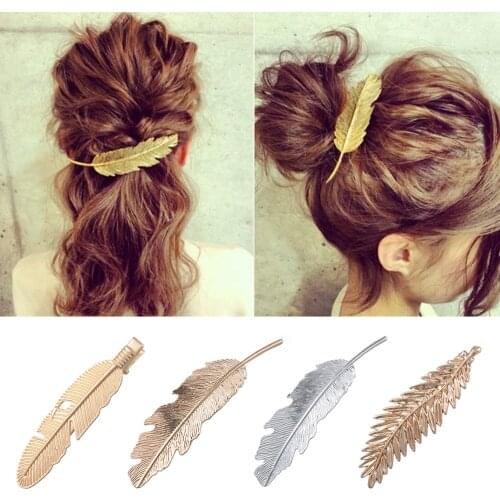 Fashion Geometric Metal Leaf Shape Hairclip Pearl Starfish Hairpins Feather Barrettes Hair Styling Tool Hair Jewelry Accessories