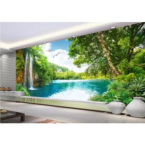 CJSIR Customize Any Size 3D Wall Murals Wallpaper Living Room Decor Modern Fashion Nature Waterfall Landscape Tree 3d Wallpaper