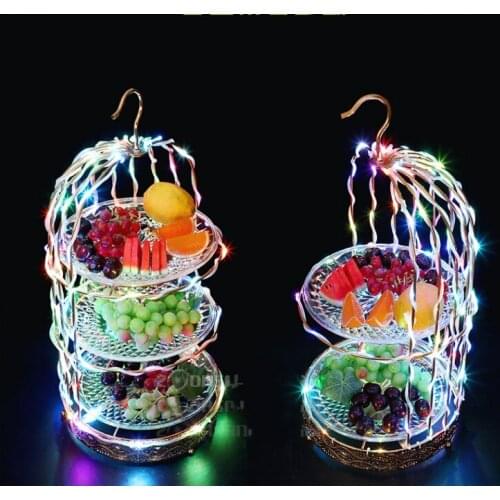 New led Luminous birdcage Fruit plate fruit dish candy snacks storage plate wedding table centerpieces KTV Bar disco Party suppl