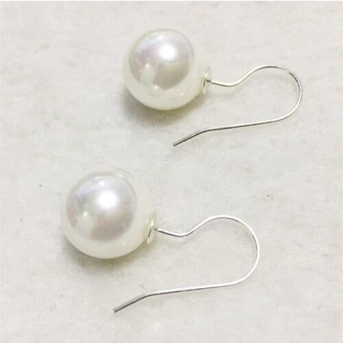 New 6 color natural round 12MM shell pearl Tibetan silver hook earrings White red, dark blue green pink yellow