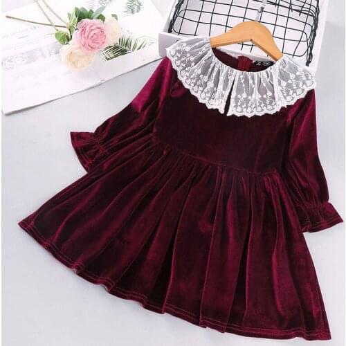 Autumn Winter Baby Girls Dress Children Long Sleeve turndown collar Velvet Red Princess Dress For Christmas Near Year Clothes