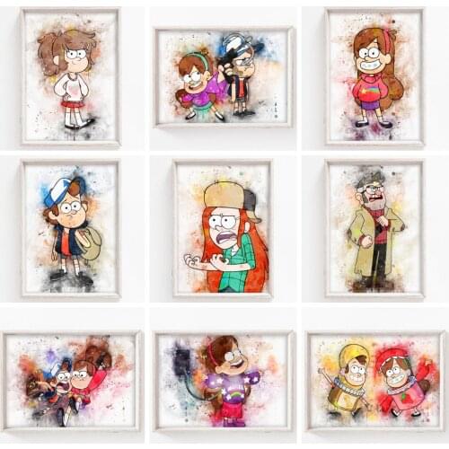 Disney Cartoons Gravity Falls Poster Canvas Paintings Cartoons Watercolor Prints Wall Art Picture Nursery Room Home Decoration