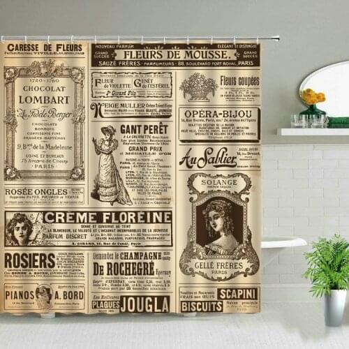 Retro Old Newspaper Pattern Printed Fabric Curtains Bathroom Decoration Bathroom Accessories Waterproof Fabric Shower Curtain