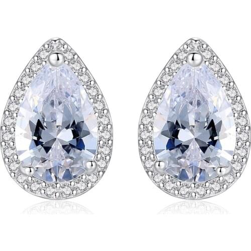 MetJakt S925 Sterling Silver Drop Zircon Delicate Citrine Womens Ear Studs