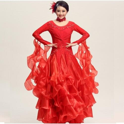 Modern dance ballroom dance dress pendant cuff dress Waltz Tango standard competition costumes