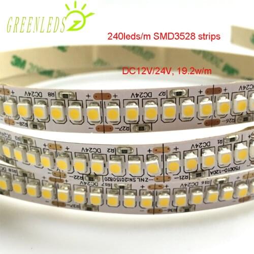 LED SMD3528 Strips IP20 No-waterproof 240LEDs/m DC12/24V 19.2w/m Whtie/Red/Green/Yellow/Blue Color With 3 Years Warranties