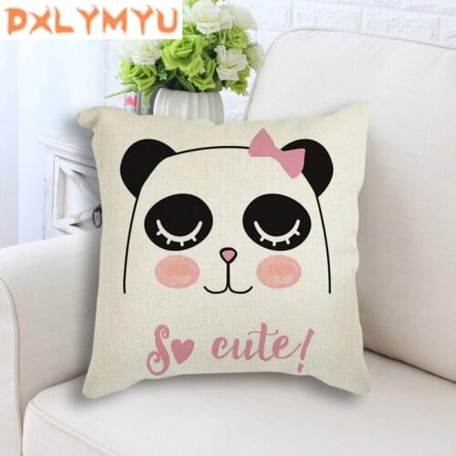 Nordic Style Decoration Cute Cat Panda Cushion Cover Decorative Linen Cotton Cushion For Sofa Cartoon Pillow Case For Home