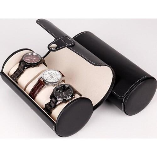 High-end Leather 3 Digit Cylinder Watch Box Travel Portable Jewelry Watch Storage Bag Display Packaging Box