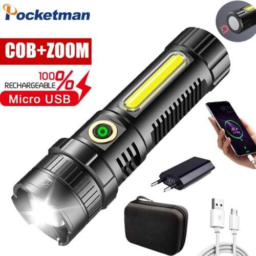 50000Lm Bright Flashlight COB Side Light Power Display Zoomable Torch Usb Rechargeable Waterproof Lanterna For Camping Fishing