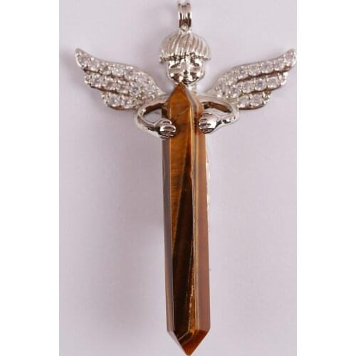 Tigereye Stone Bead Pendant Lucky Angel Jewelry For Woman Gift S3021