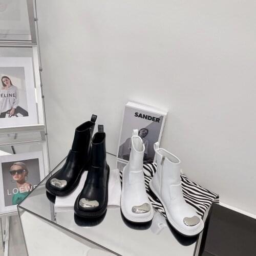 New Round Toe Women Boots Ankle Boots For Woman Sexy Women Shoes Metal Decor Genuine Leather Concise Shoes Woman Zip High Heels