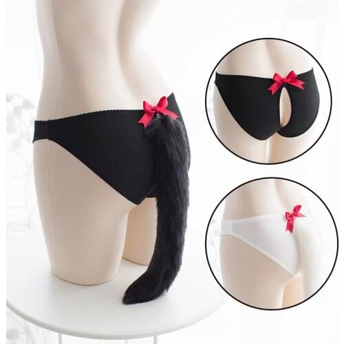 Women Sexy Panties Underwear Milk Silk Cute Bowknot Panty Fox Cat tail Lolita Girls Student Kawaii Low waist Briefs Cosplay