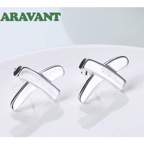 925 Silver Earrings Jewelry For Women X Shape Stud Earring Fashion Silver Jewelry