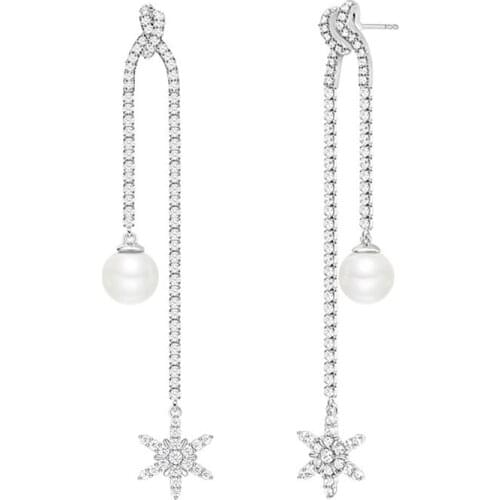 SLJELY Fashion Real 925 Sterling Silver Wish Snowflake Long Earrings with Pearls Zircon Women Luxury Brand Fine Party Jewelry