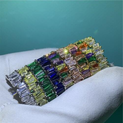 10 Style Fashion Rainbow Gemstone Ring 100% 925 sterling Silver Engagement Wedding Band Rings for women Men Finger Party Jewelry