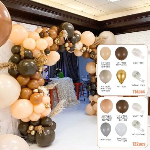 114/122 Pcs Coffee Cream Balloons Garland Arch Kit Latex Globos Birthday Valentine Wedding Party Decorations Baby Shower Girl
