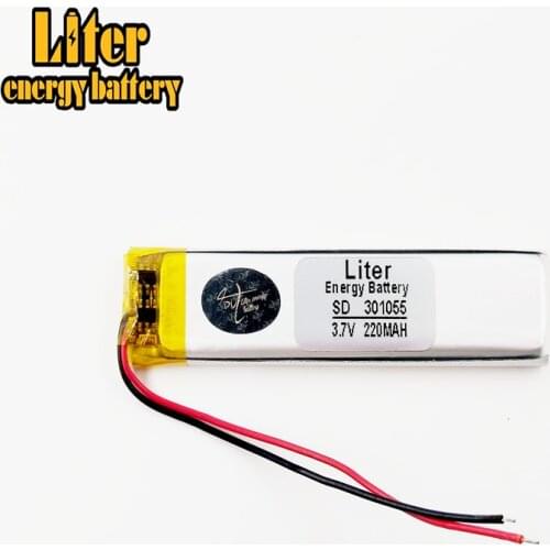 3.7V 220mAh 301055 Lithium Polymer LiPo li ion Rechargeable Battery For Mp3 MP4 MP5 GPS bluetooth electronics part