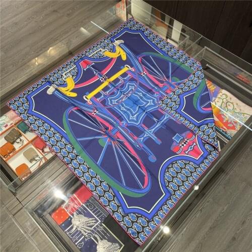 90cm Double Sided Print 100% Silk Women Scarf Brand Design Wheel Natural Silk Square Scarf Shawl Hand Rolled Edges Hijab Bandana